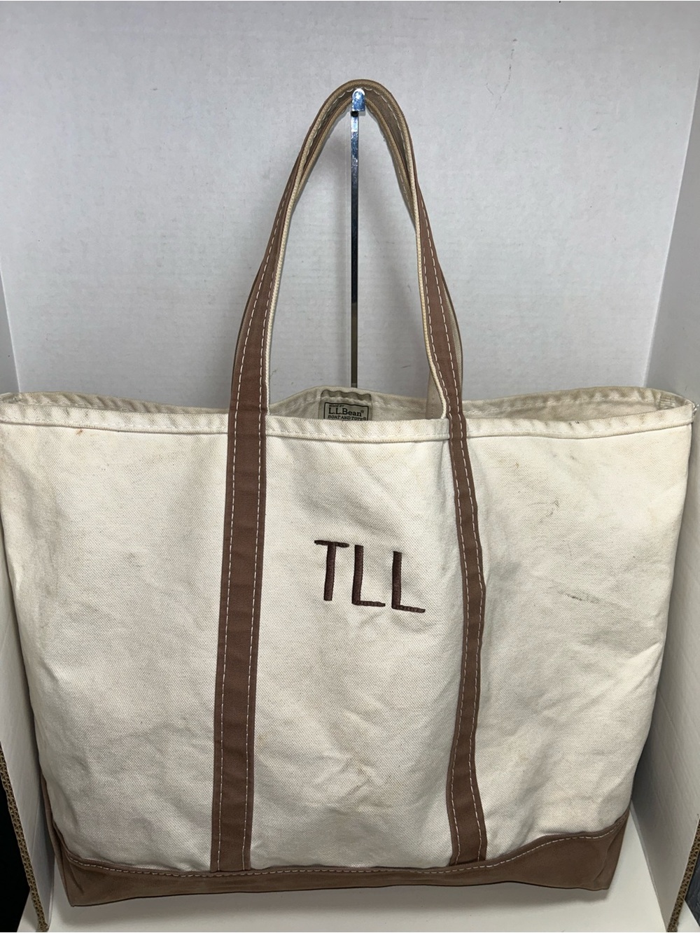 Vintage XL LL Bean Boat and Tote Made In USA Tote Bag Beige Brown
